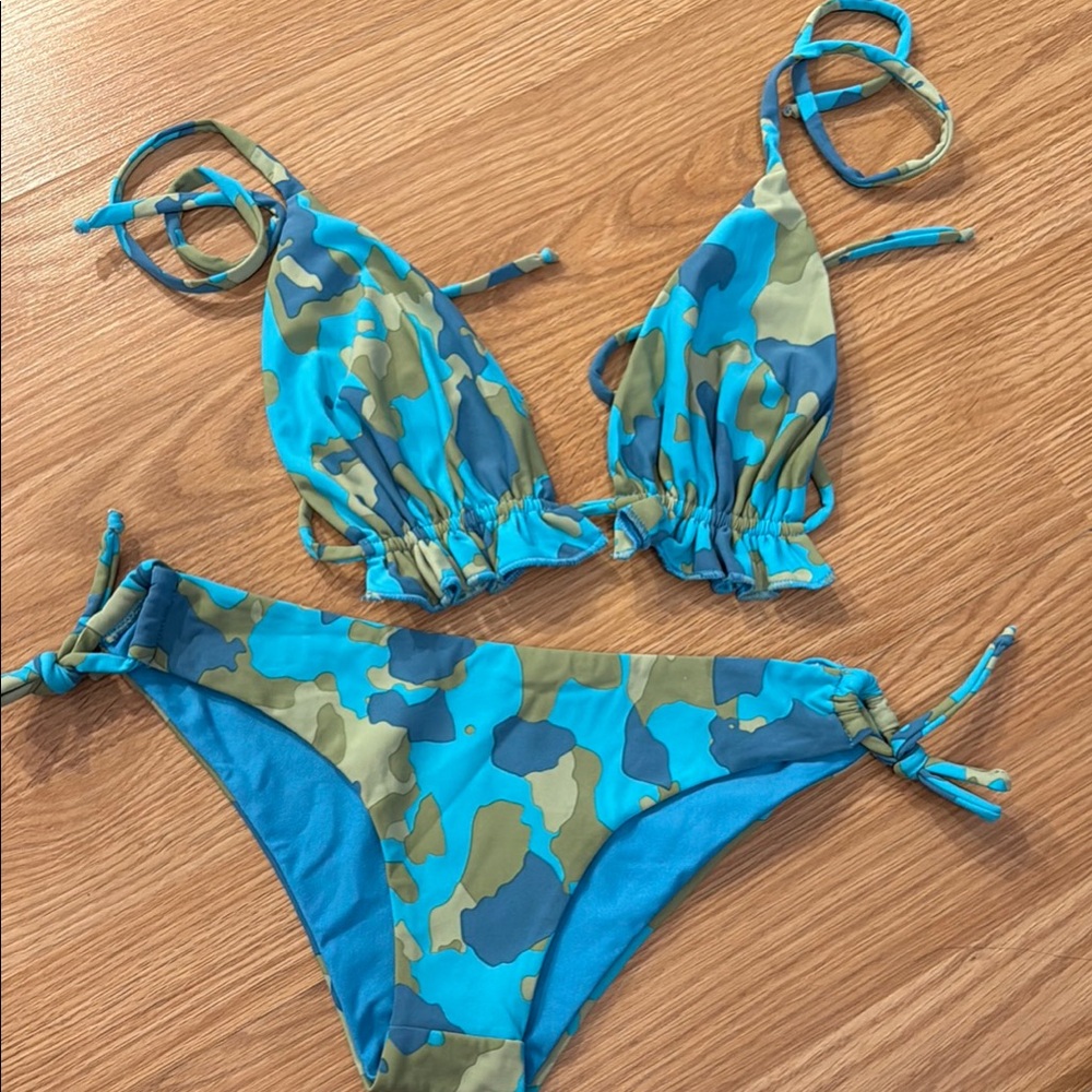Blue Camouflage Bikini Set